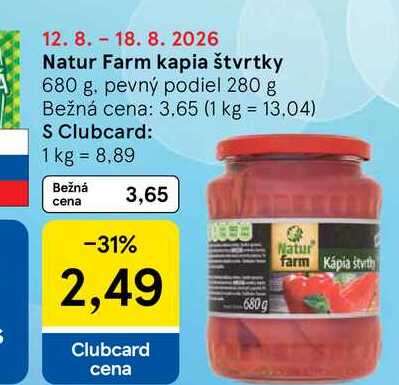 Natur Farm kapia štvrtky 680 g
