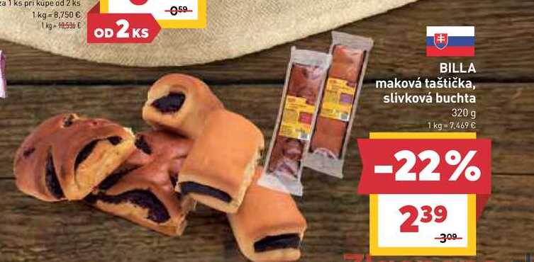 BILLA maková taštička, slivková buchta 320 g