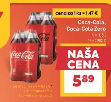 Coca-Cola 4 x 1,5 l, vybrané druhy v akcii