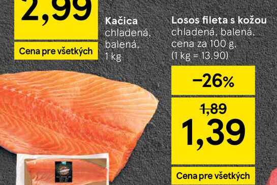 Losos fileta s kožou chladená, balená balená, 1 kg 