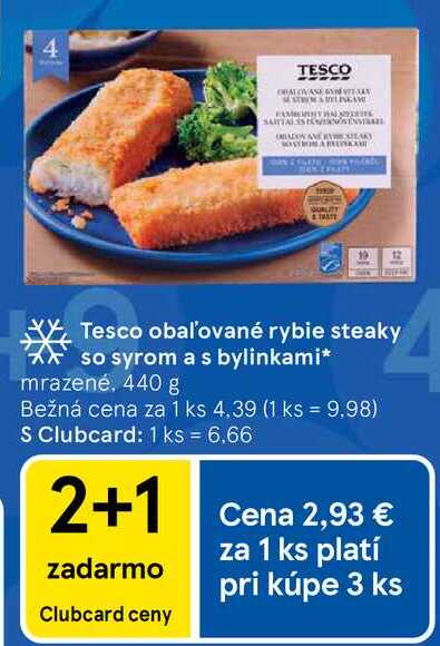 Tesco obaľované rybie steaky so syrom a s bylinkami mrazené 440 g