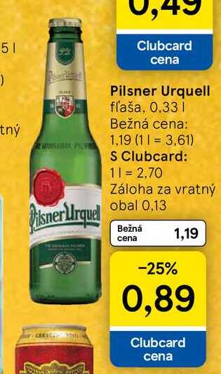 Pilsner Urquell fľaša, 0,33 l