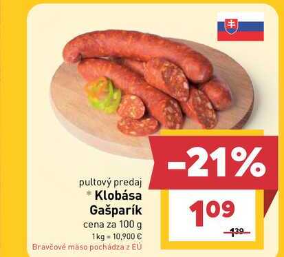 Klobása Gašparík cena za 100 g