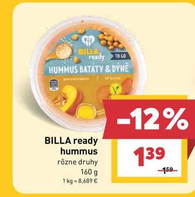 BILLA ready hummus rôzne druhy 160 g