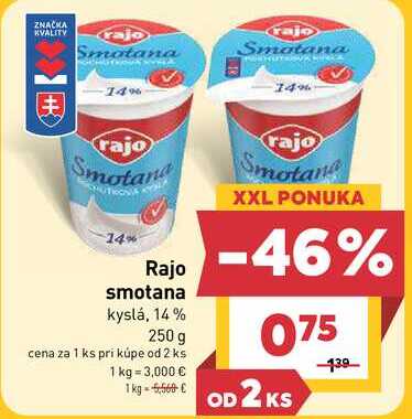 Rajo smotana kyslá, 14% 250 g 