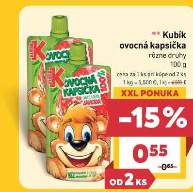 Kubík ovocná kapsička rôzne druhy 100 g 