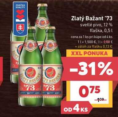 Zlatý Bažant '73 svetlé pivo, 12% fľaška, 0,5L