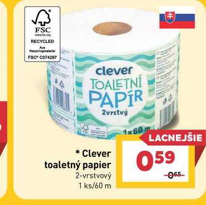 Clever toaletný papier 2-vrstvový 1 ks/60 m 