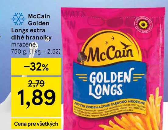 McCain Golden Longs extra dlhé hranolky mrazené, 750 g