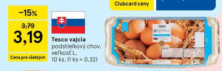 Tesco vajcia podstielkový chov veľkosť L 10ks