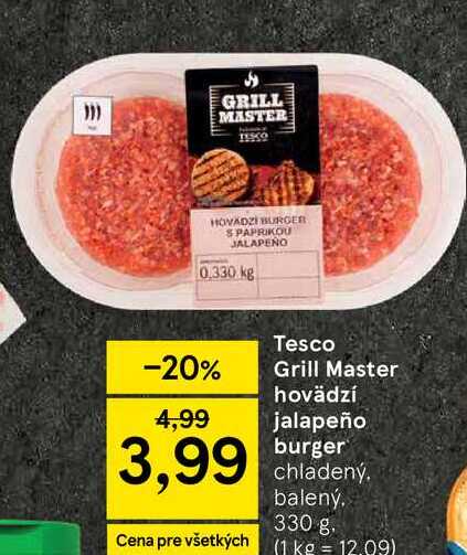 Tesco Grill Master hovädzí jalapeño burger chladený balený 330 g