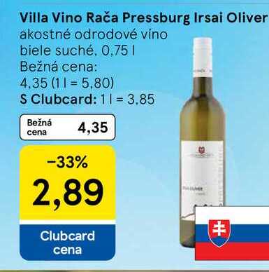 Villa Vino Rača Pressburg Irsai Oliver jakostné odrodové víno biele suché, 0,75l v akcii