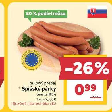 Spišské párky cena za 100 g