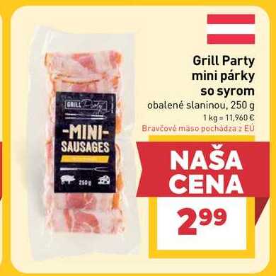 Grill Party mini párky so syrom obalené slaninou, 250 g