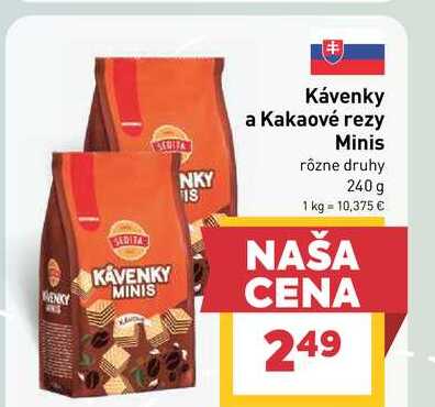 Kávenky a Kakaové rezy Minis rôzne druhy 240 g
