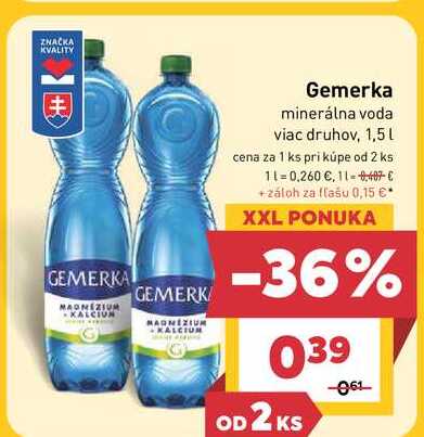 Gemerka minerálna voda viac druhov, 1,5l