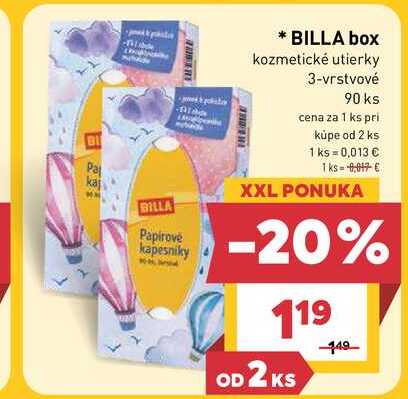 BILLA box kozmetické utierky 3-vrstvové 90 ks