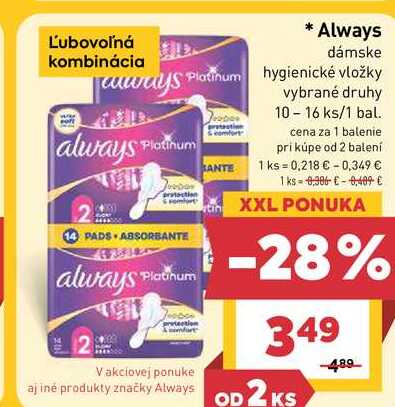 Always dámske hygienické vložky vybrané druhy 10- 16 ks/1 bal.