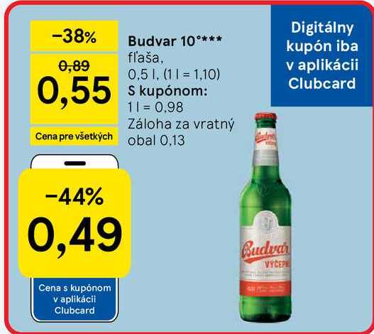 Budvar 10° fľaša, 0,5l