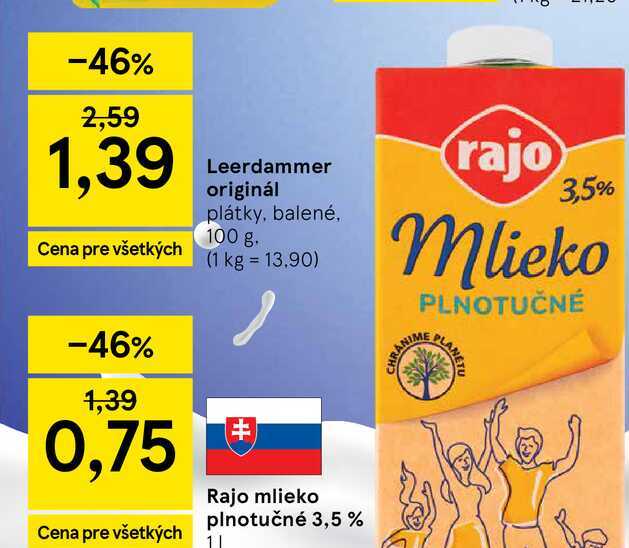 Rajo mlieko plnotučné 3,5% 1l v akcii