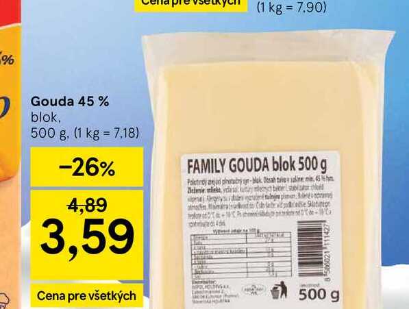 Gouda 45 % blok 500 g