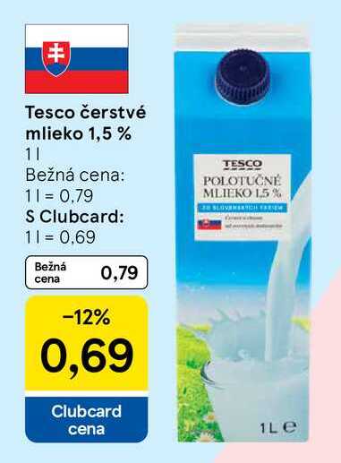 Tesco čerstvé mlieko 1,5 % 1l
