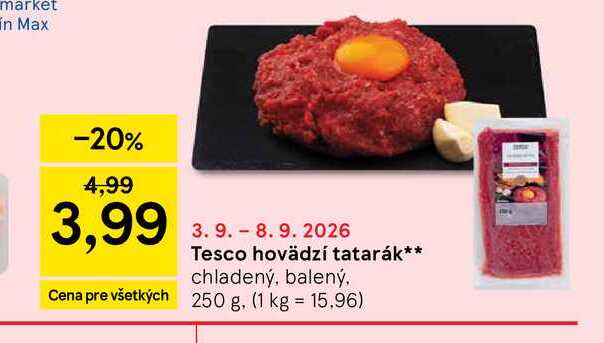 Tesco hovädzí tatarák chladený, balený, 250 g