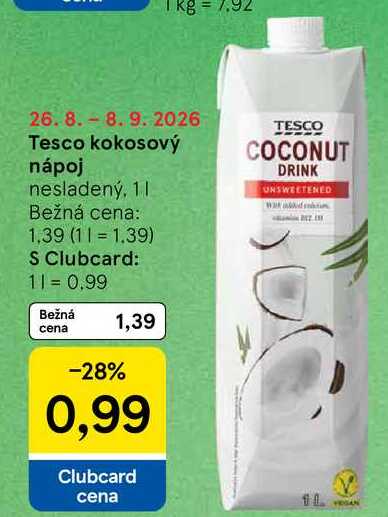 Tesco kokosový nápoj nesladený, 1l