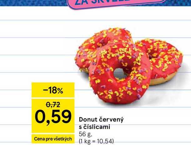 Donut červený s číslicami 56 g