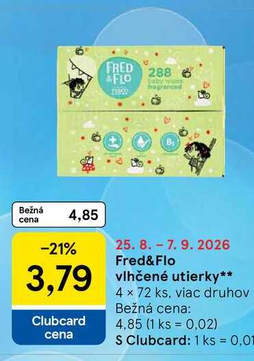 Fred&Flo vlhčené utierky 4 x 72 ks, viac druhov
