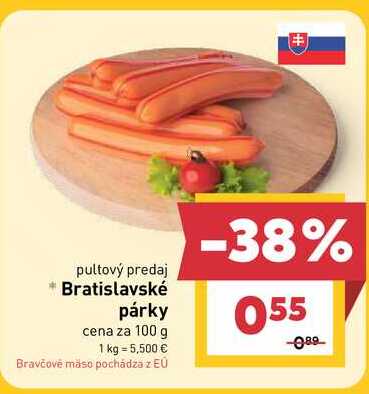 Bratislavské párky cena za 100 g