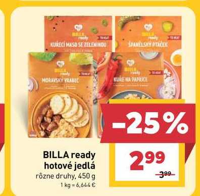BILLA ready hotové jedlá rôzne druhy, 450 g