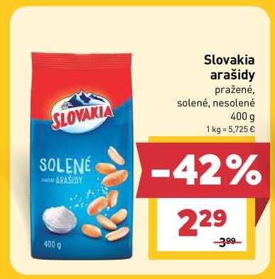 Slovakia arašidy pražené, solené, nesolené 400 g
