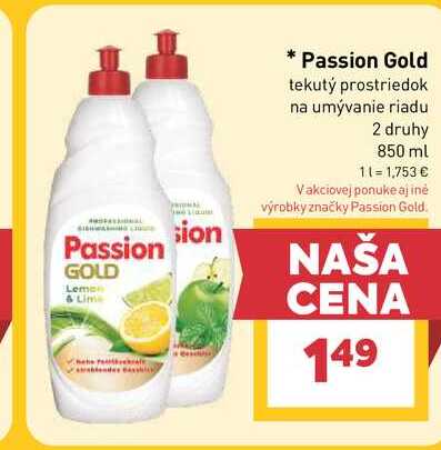 Passion Gold tekutý prostriedok na umývanie riadu 2 druhy 850 ml