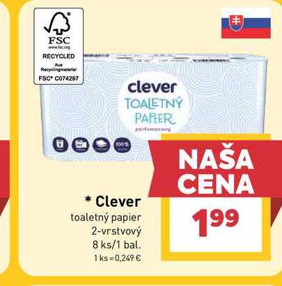Clever toaletný papier 2-vrstvový 8 ks/1 bal.