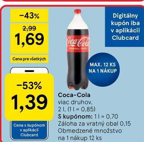 Coca-Cola 2 l, vybrané druhy 2l