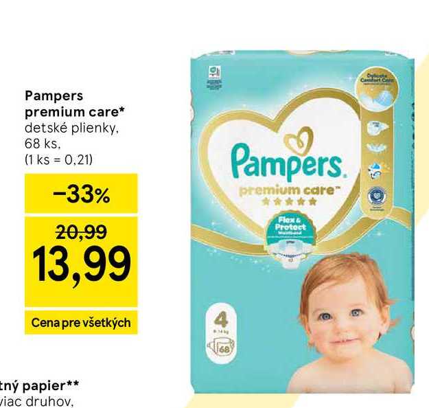 Pampers premium care detské plienky 68 ks