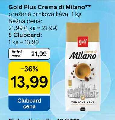 Gold Plus Crema di Milano pražená zrnková káva, 1 kg