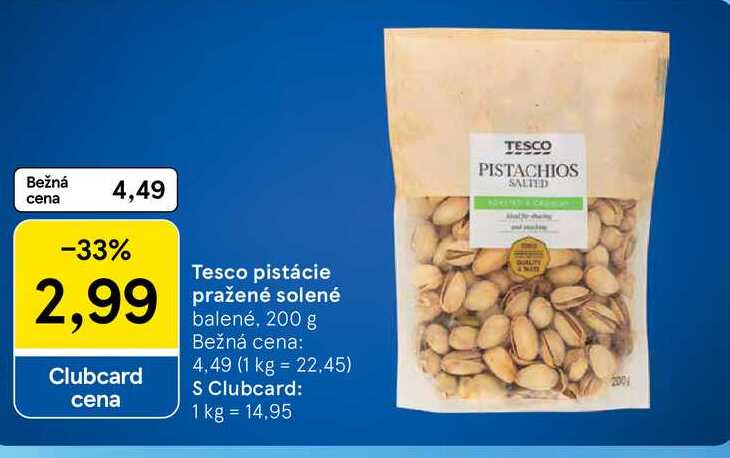 Tesco pistácie pražené solené balené, 200 g