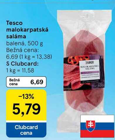 Tesco malokarpatská saláma balená, 500 g