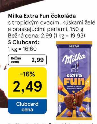 Milka Extra Fun čokoláda s tropickým ovocím, kúskami želé a praskajúcimi perlami, 150 g