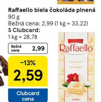 Raffaello biela čokoláda plnená 90 g