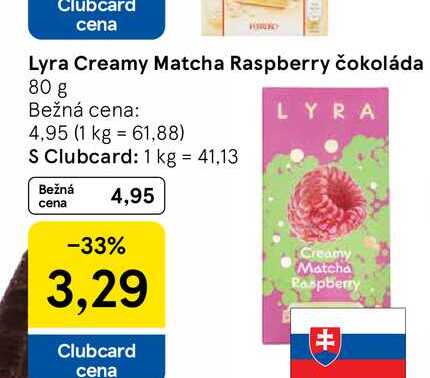 Lyra Creamy Matcha Raspberry čokoláda 80 g