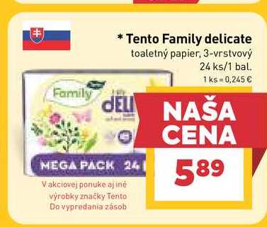 Tento Family delicate toaletný papier, 3-vrstvový 24 ks/1 bal.