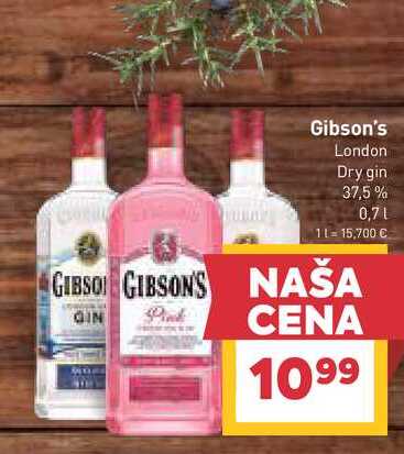 Gibson's London Dry gin 37,5% 0,7L v akcii