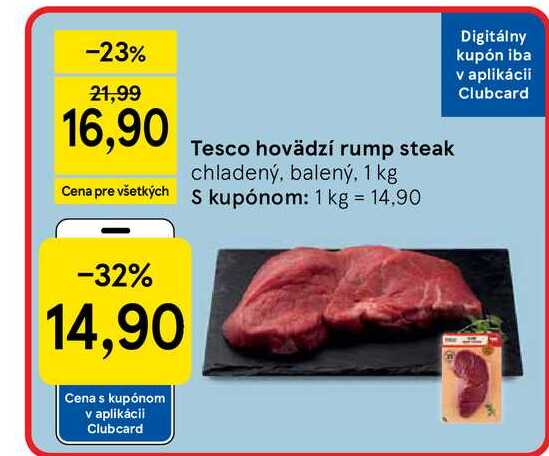Tesco hovädzí rump steak chladený, balený, 1 kg