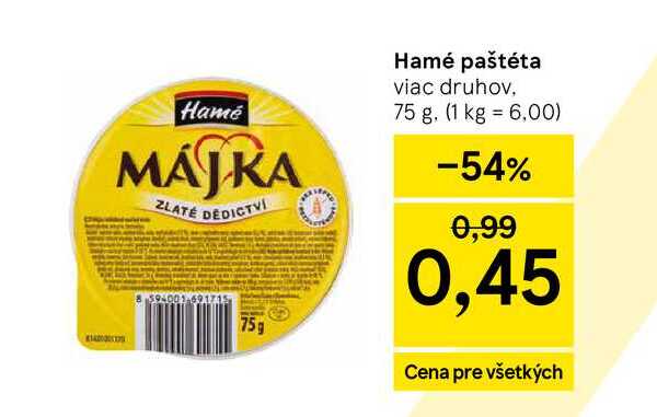 Hamé paštéta viac druhov 75 g
