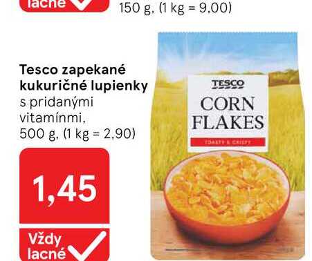 Tesco zapekané kukuričné lupienky s pridanými vitamínmi, 500 g