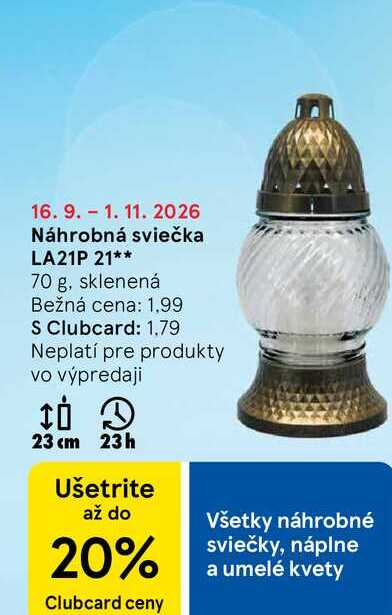 Náhrobná sviečka LA21P 21 70 g, sklenená