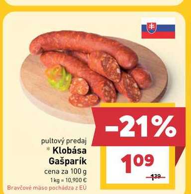 Klobása Gašparík cena za 100 g